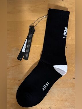 Amiri Black MA Back LOGO Ribbed Socks Size 43-44 ( size 10-11)
